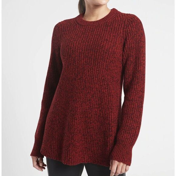 Athleta Sierra Crew Neck Sweater Wool Women's Size XS Flare Hem Marled‎ Red New - Picture 1 of 7